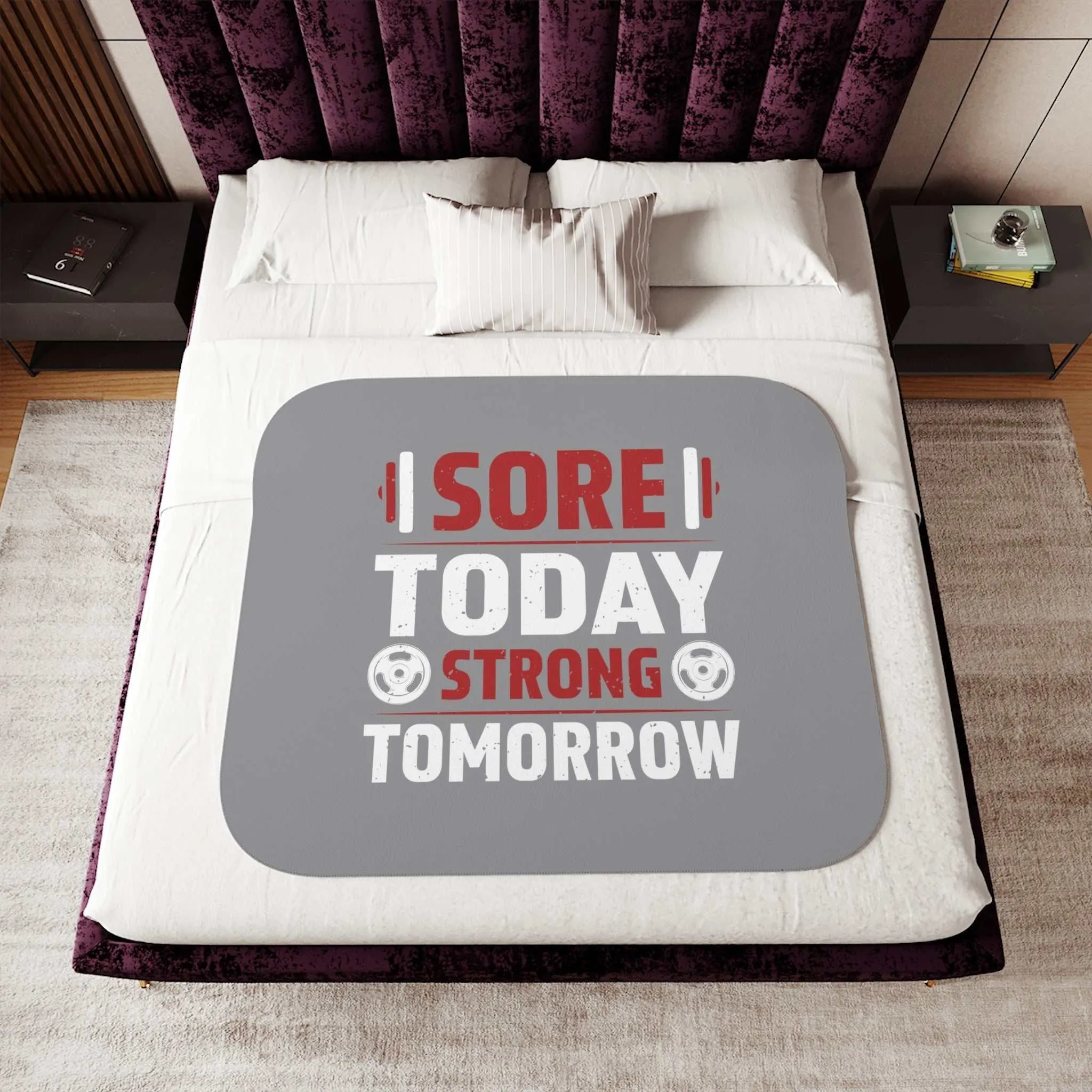 Sore Today Strong Tomorrow Sherpa Blanket – Cozy Fitness Throw in Two Colors
