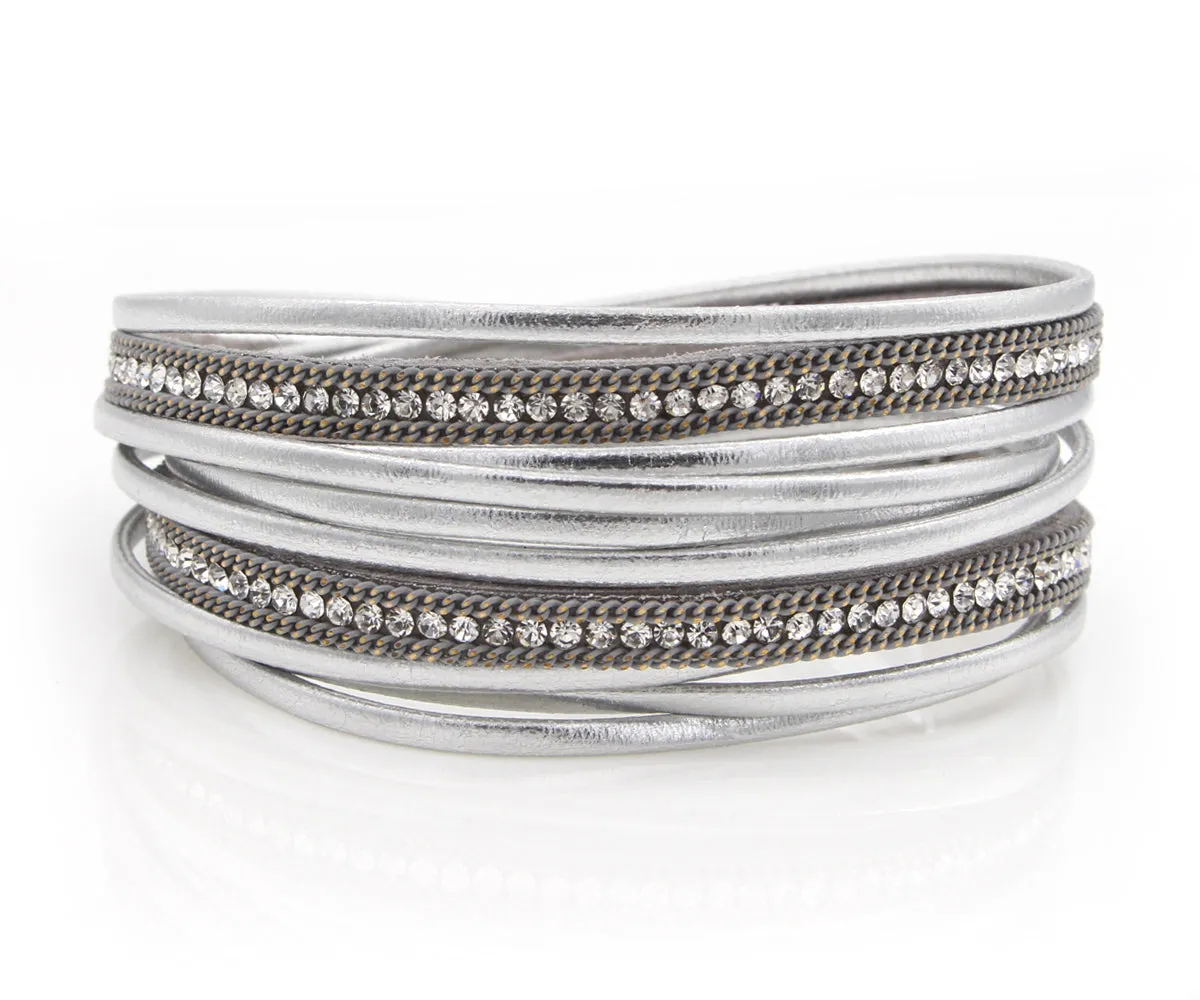 Sparkly Metallic Silver Double Wrap Bracelet