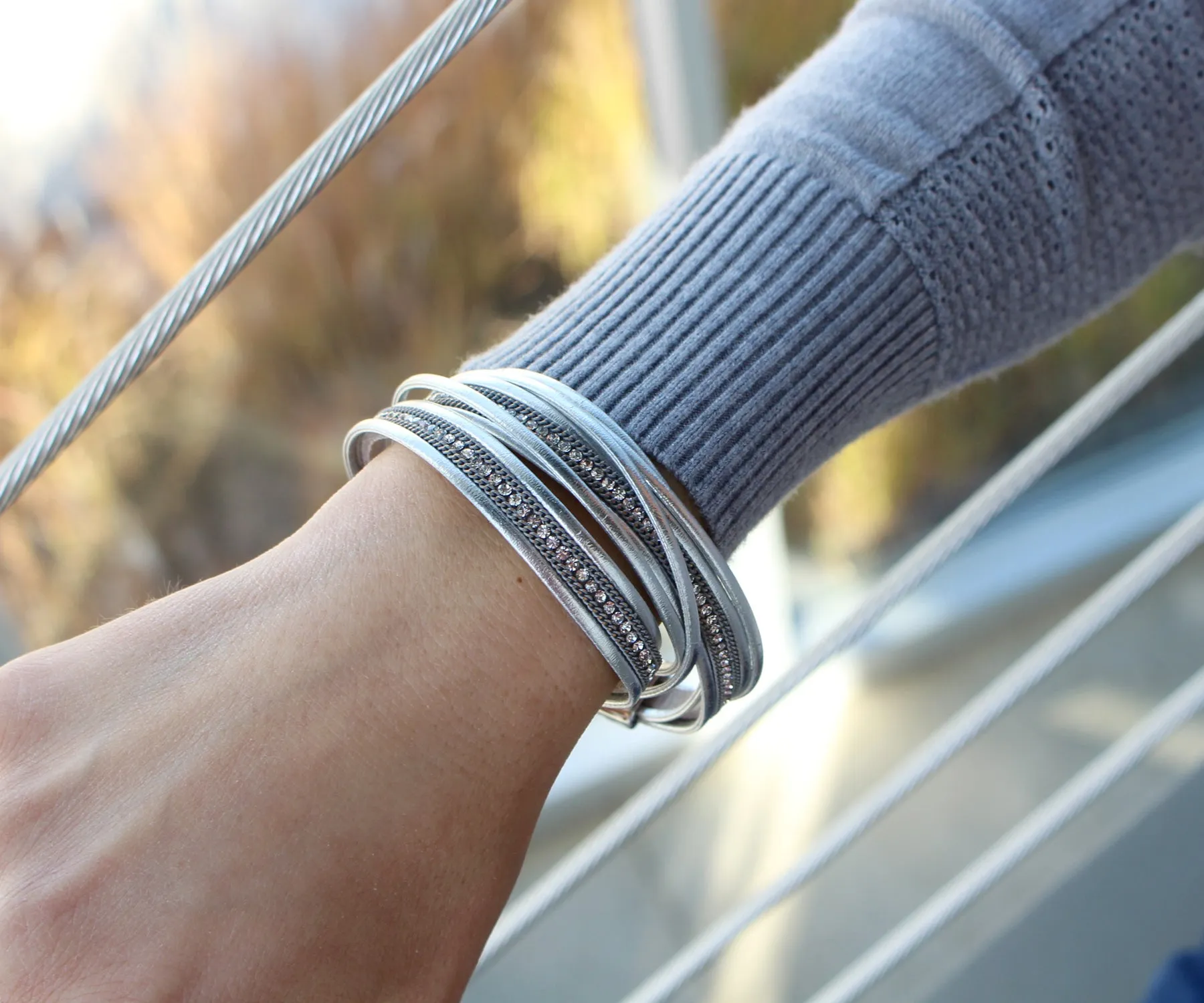 Sparkly Metallic Silver Double Wrap Bracelet
