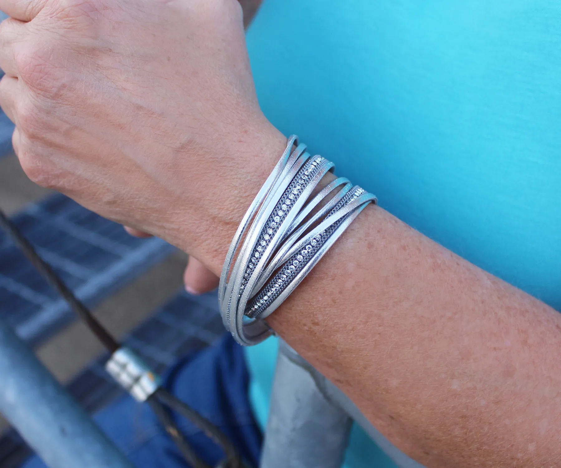 Sparkly Metallic Silver Double Wrap Bracelet