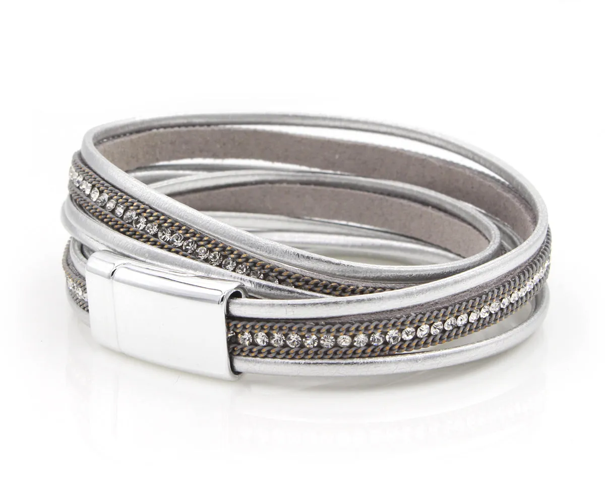 Sparkly Metallic Silver Double Wrap Bracelet