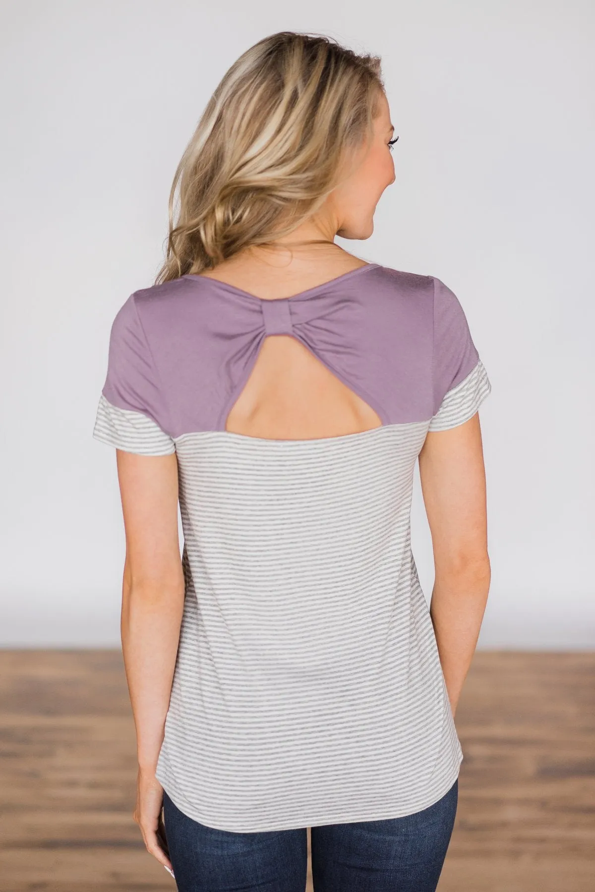 Spring Fever Short Sleeve Striped Top - Light Purple