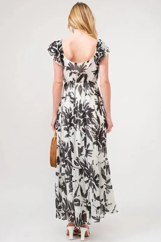 Spring Style: And The Why Ruffled Sleeve Tiered Floral Print Maxi Dress