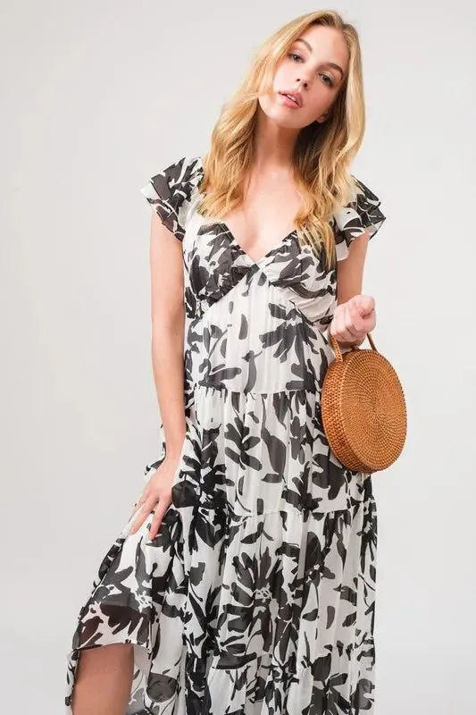 Spring Style: And The Why Ruffled Sleeve Tiered Floral Print Maxi Dress