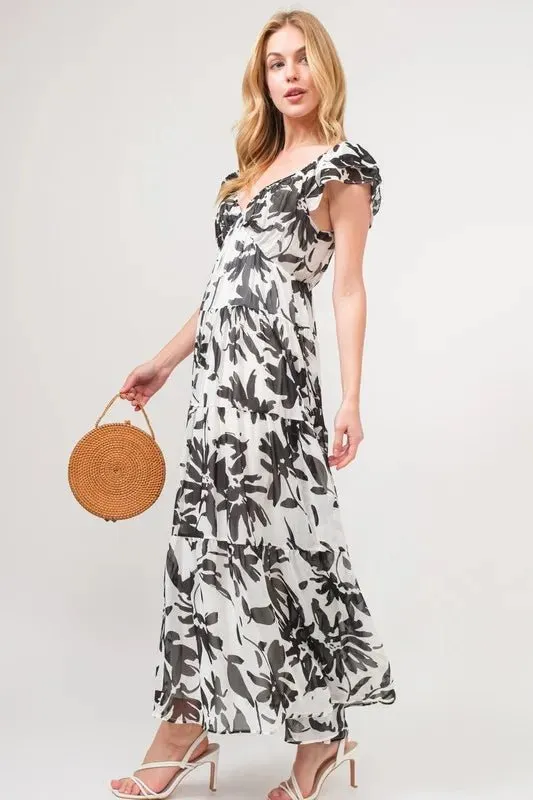 Spring Style: And The Why Ruffled Sleeve Tiered Floral Print Maxi Dress