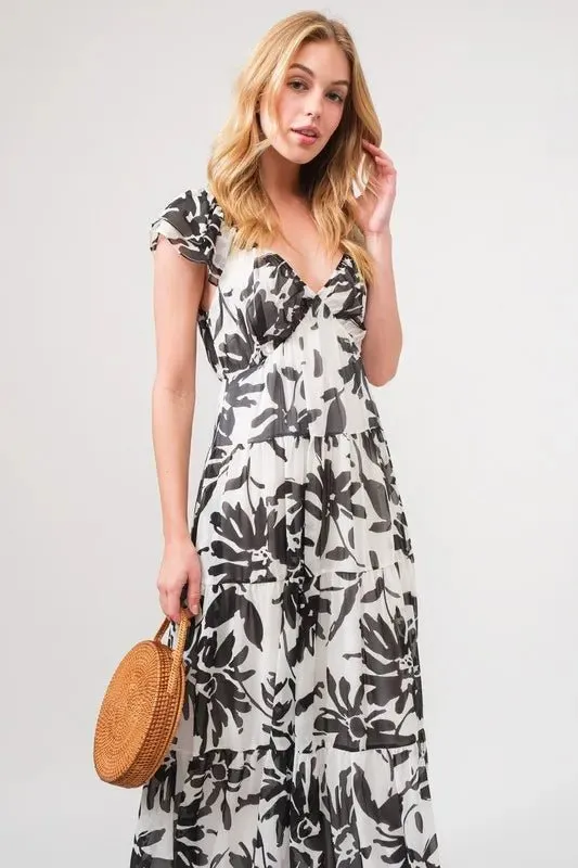 Spring Style: And The Why Ruffled Sleeve Tiered Floral Print Maxi Dress