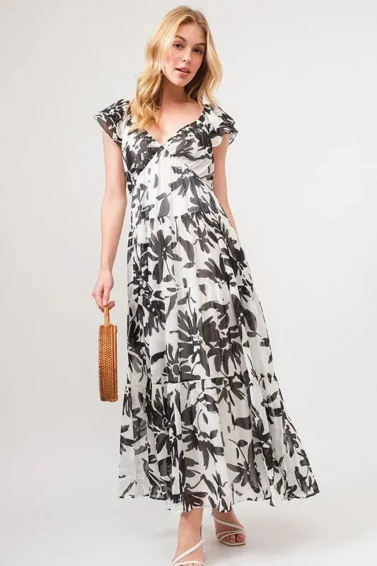 Spring Style: And The Why Ruffled Sleeve Tiered Floral Print Maxi Dress