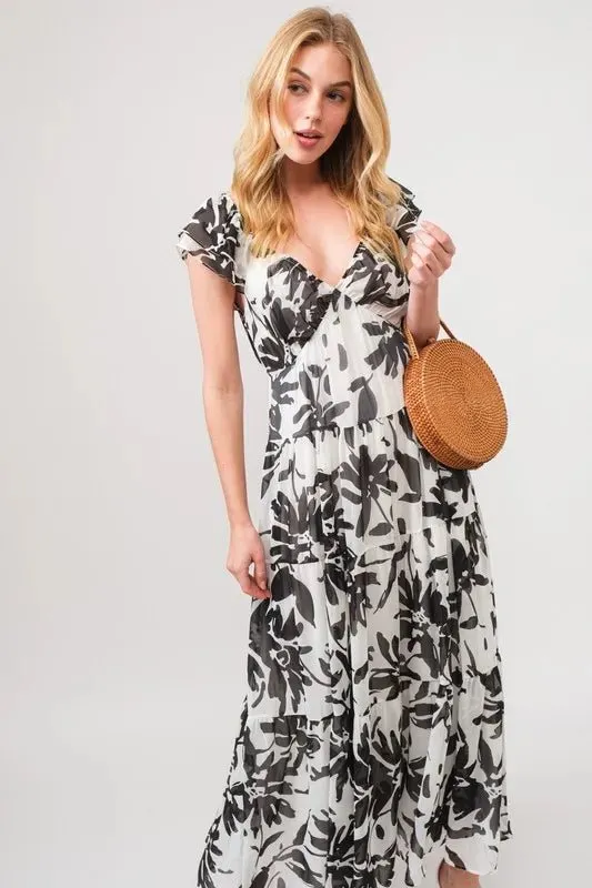Spring Style: And The Why Ruffled Sleeve Tiered Floral Print Maxi Dress