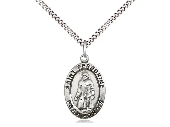 Sterling Silver St Peregrine Pendant (3/4") with18" chain