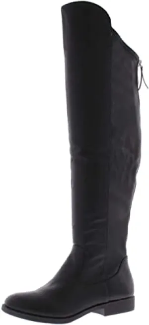 Style & Co. Women's Shoes Hayley Almond Toe Over Knee, Black Leather, Size 5.5