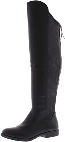 Style & Co. Women's Shoes Hayley Almond Toe Over Knee, Black Leather, Size 5.5