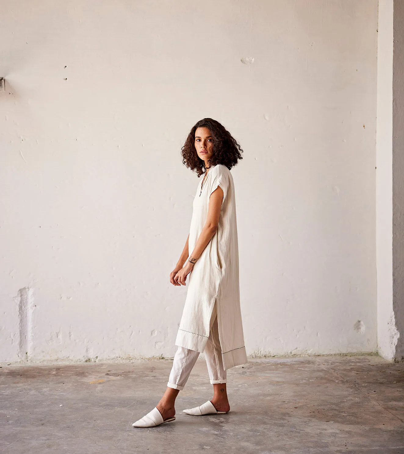 Summer Co-Ord Set White-Gauge Cotton-Fashion Edit Indian Summer-KW814-Khara Kapas