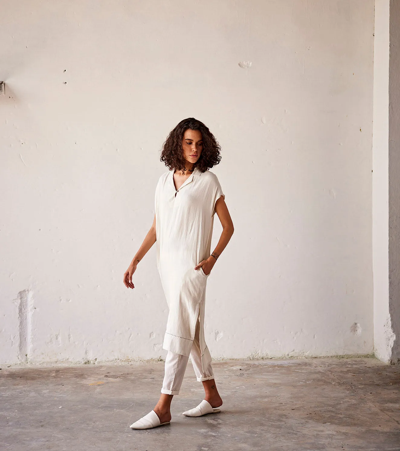 Summer Co-Ord Set White-Gauge Cotton-Fashion Edit Indian Summer-KW814-Khara Kapas