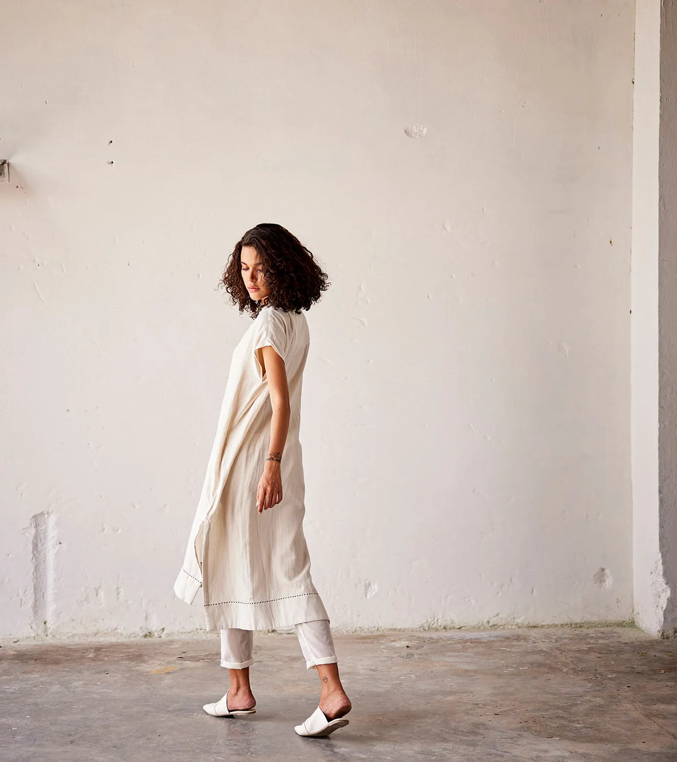 Summer Co-Ord Set White-Gauge Cotton-Fashion Edit Indian Summer-KW814-Khara Kapas