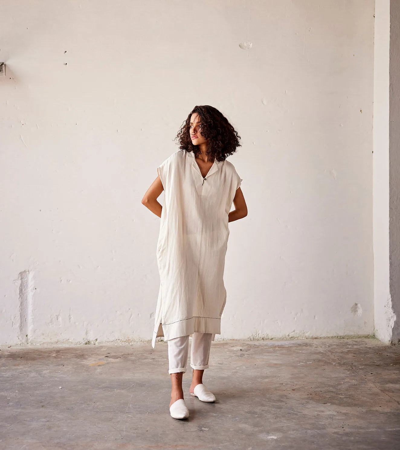 Summer Co-Ord Set White-Gauge Cotton-Fashion Edit Indian Summer-KW814-Khara Kapas