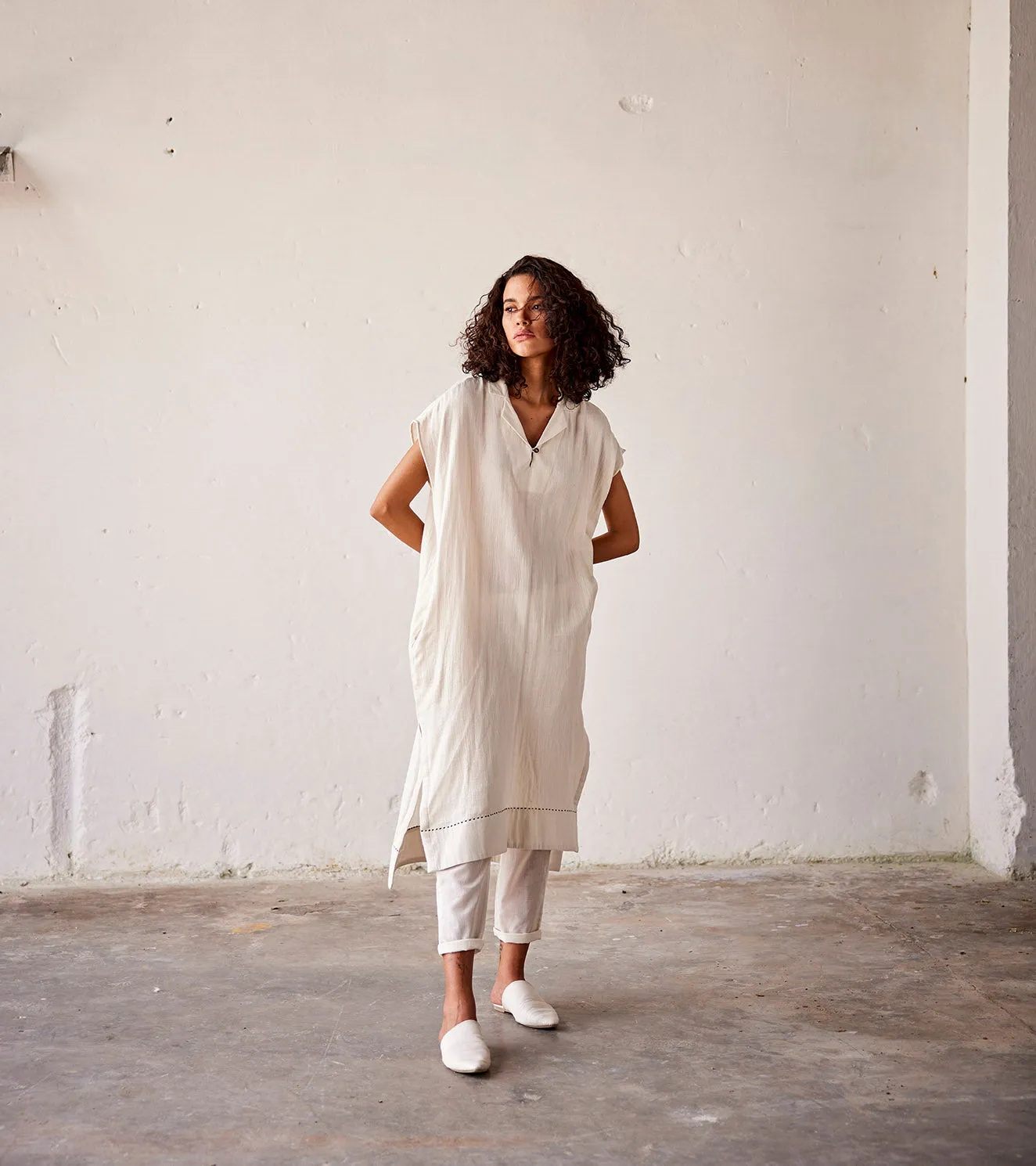 Summer Co-Ord Set White-Gauge Cotton-Fashion Edit Indian Summer-KW814-Khara Kapas