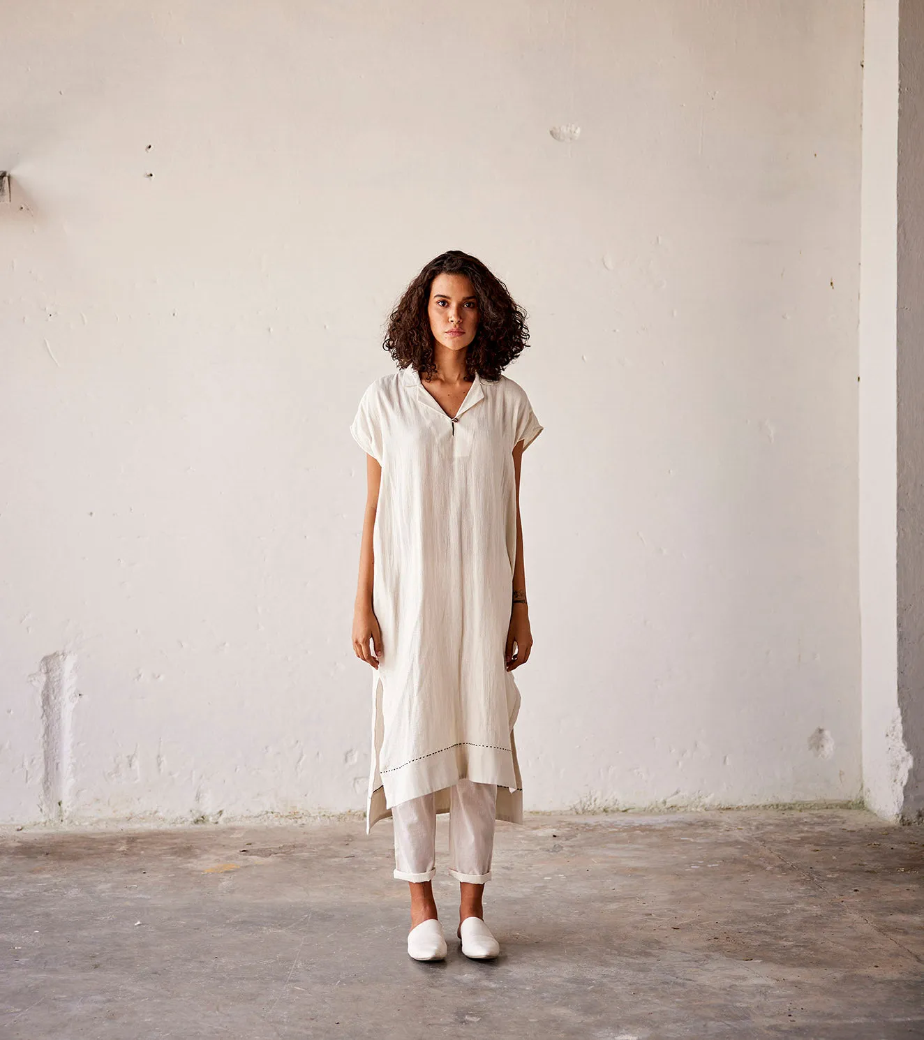 Summer Co-Ord Set White-Gauge Cotton-Fashion Edit Indian Summer-KW814-Khara Kapas