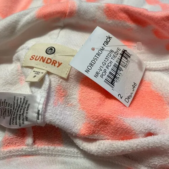 Sundry Women's NWT Pink Tie Dye Terry Drawstring High Rise Sweat Shorts Medium