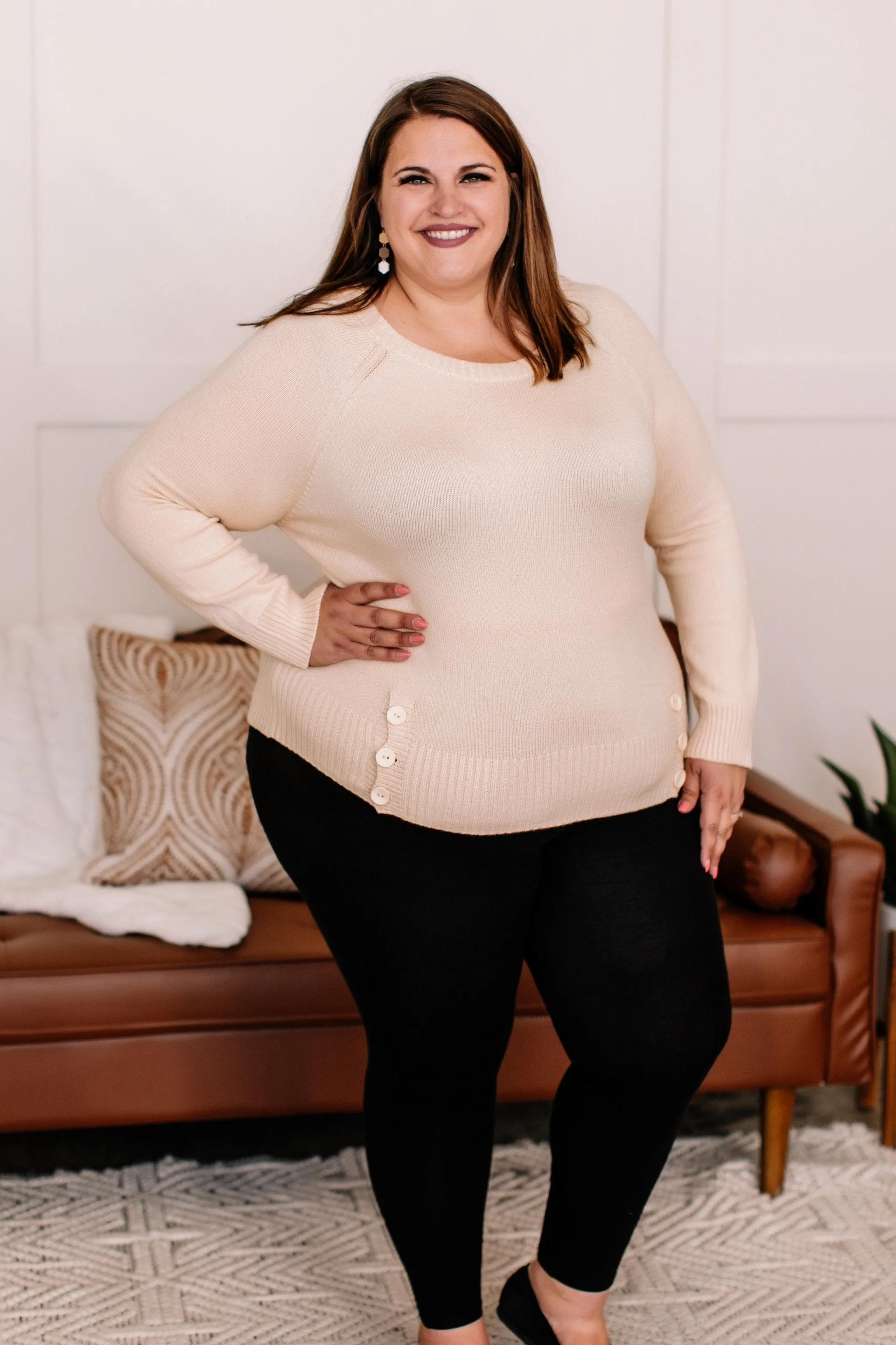 Take A Knit Sweater with Button Detail In Cream