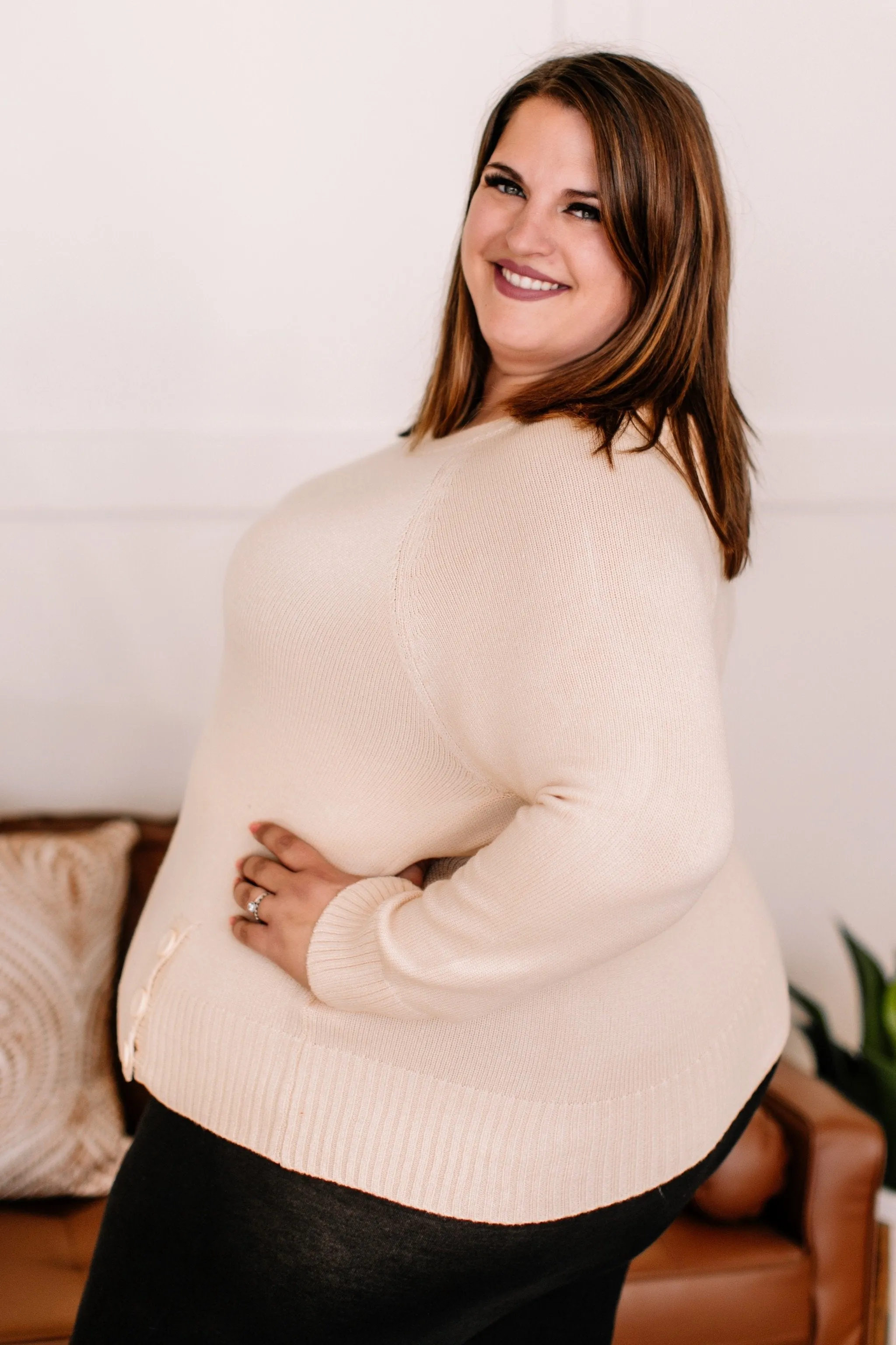 Take A Knit Sweater with Button Detail In Cream