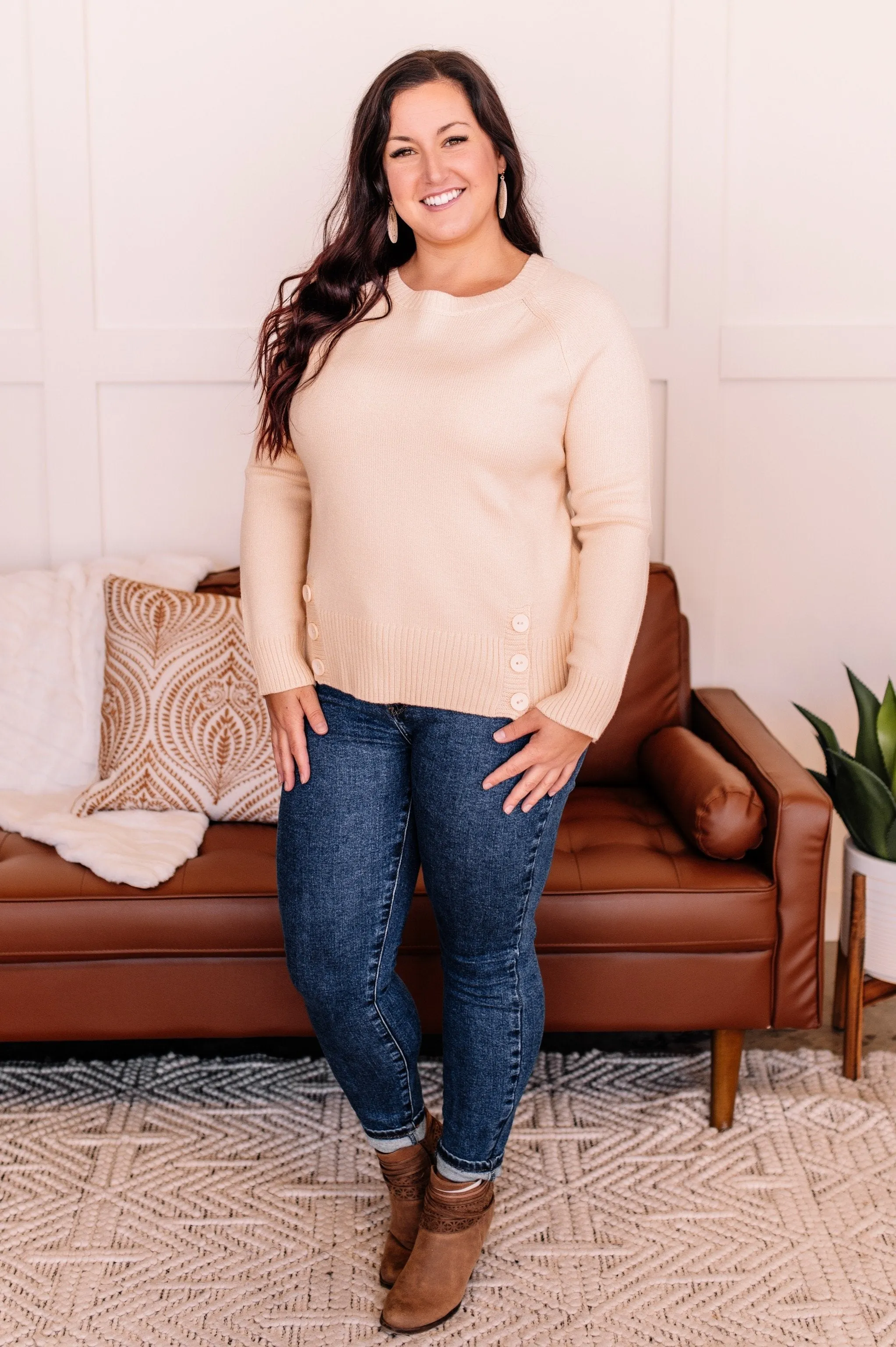 Take A Knit Sweater with Button Detail In Cream