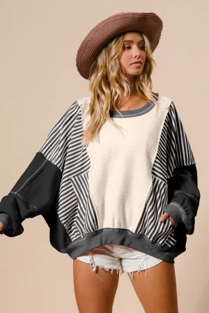 Terry Stripe Color Block Pullover