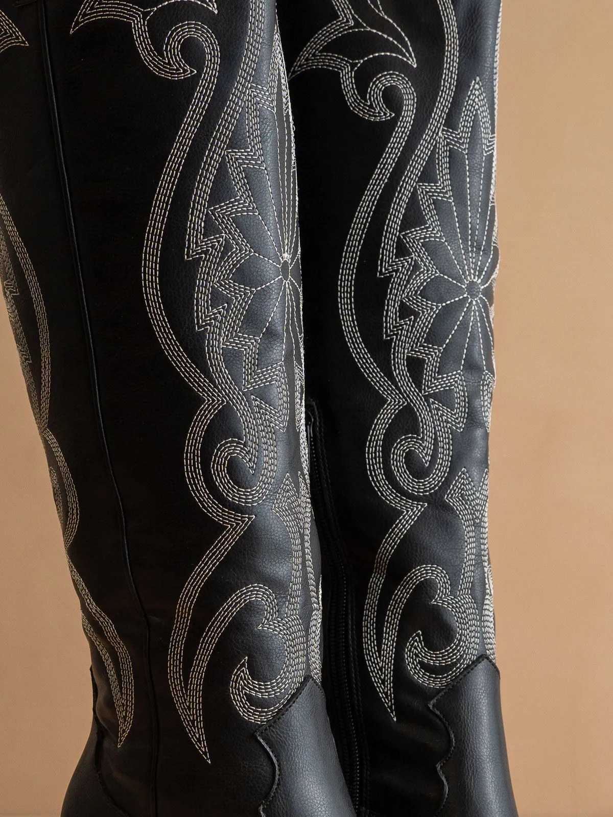 The Astrid | Black Knee High Embroidered Cowboy Boot