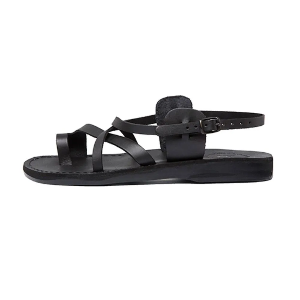 The Good Shepherd Buckle - Leather Toe Loop Sandal | Black