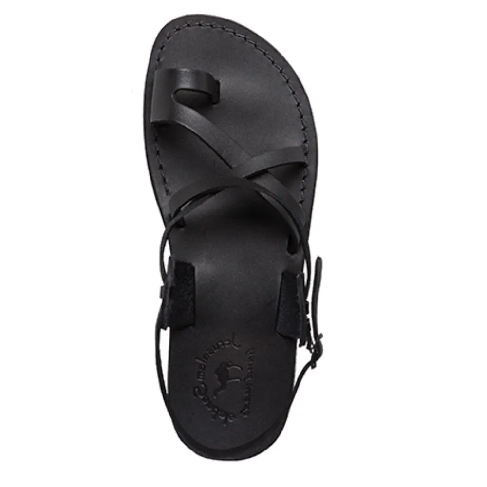 The Good Shepherd Buckle - Leather Toe Loop Sandal | Black