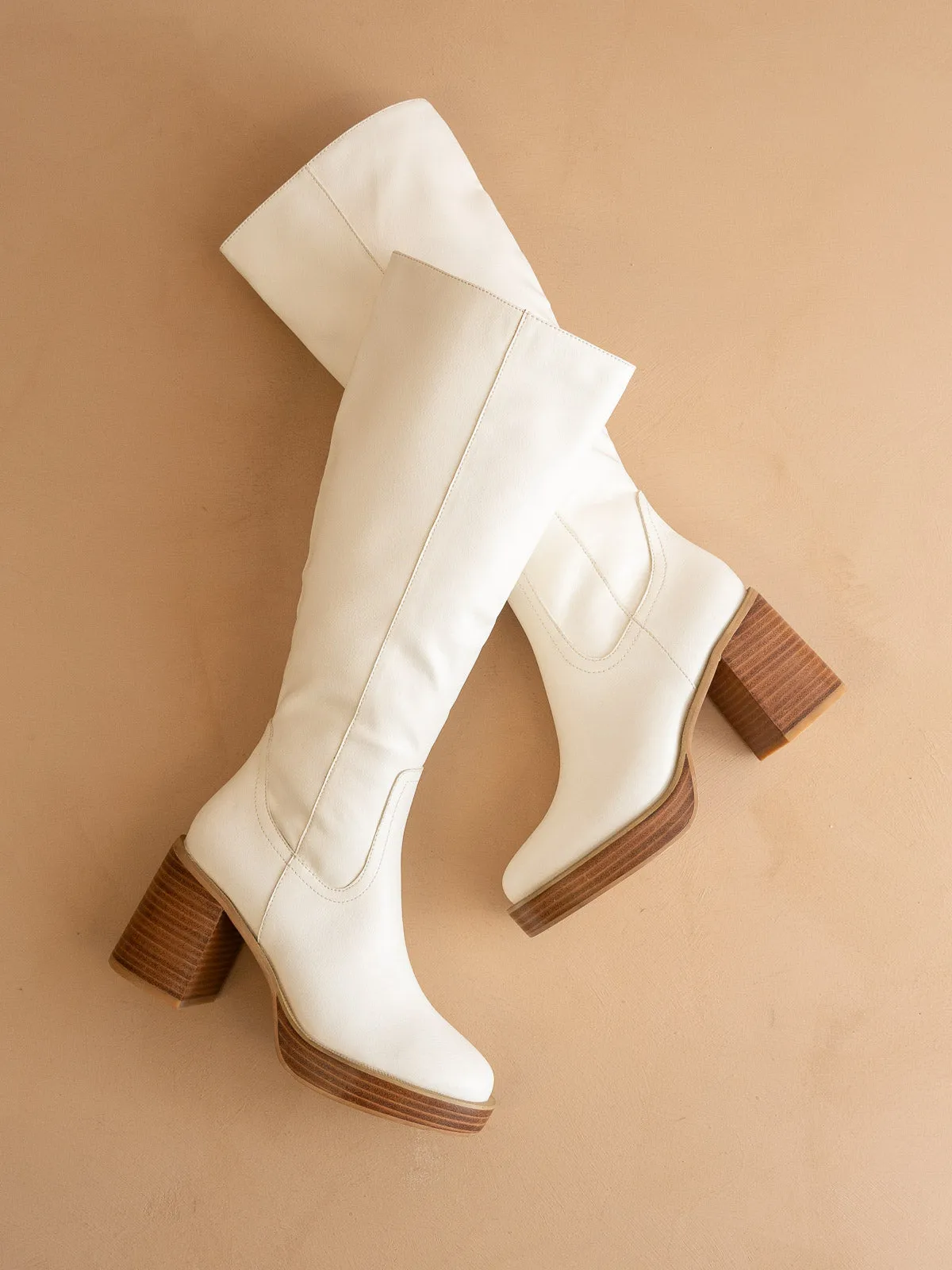 The Juniper | White Platform Knee-High Boots