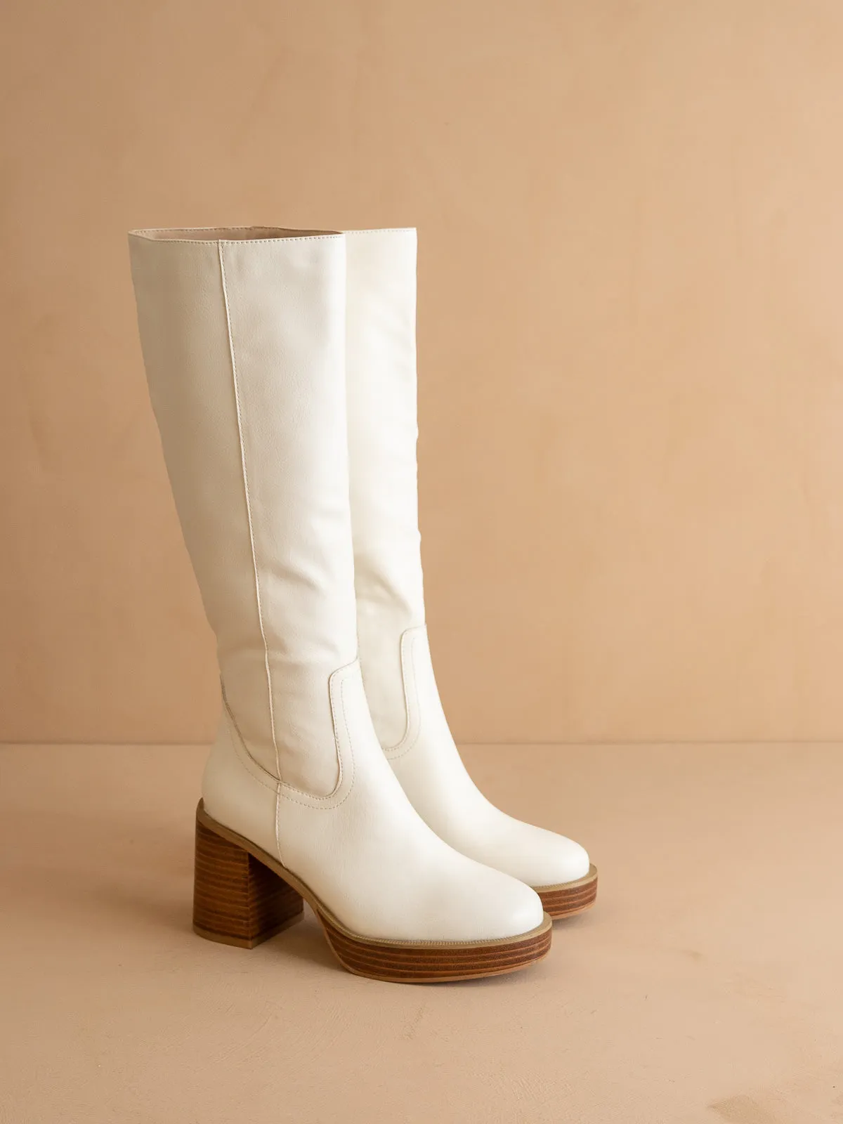 The Juniper | White Platform Knee-High Boots