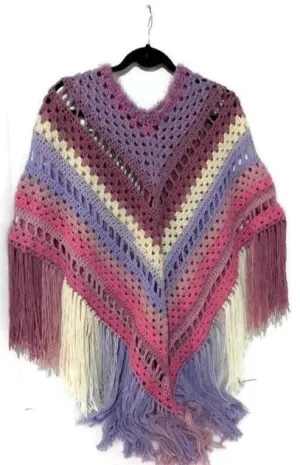 The pink lavander poncho, woman size, boho chic crochet cape, andrea designs handmade ponchos, fall wear, gift for her, small -medium size,