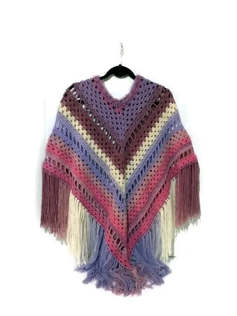 The pink lavander poncho, woman size, boho chic crochet cape, andrea designs handmade ponchos, fall wear, gift for her, small -medium size,