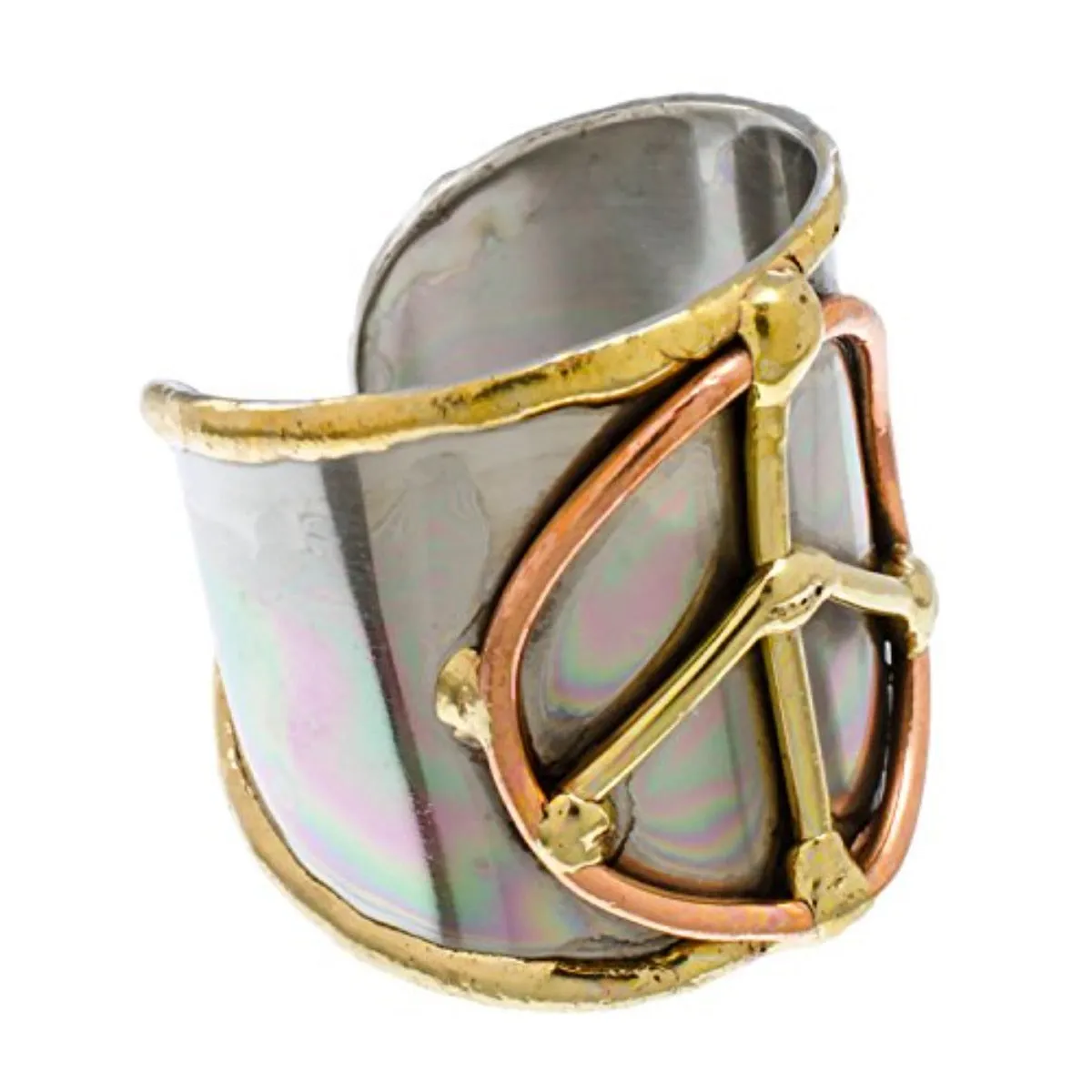Tri-Tone Peace Adjustable Cuff Ring