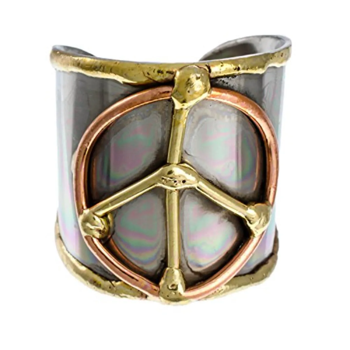 Tri-Tone Peace Adjustable Cuff Ring