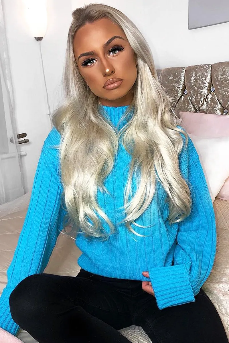 Turqouise Knit High Neck Jumper - Jaelynn