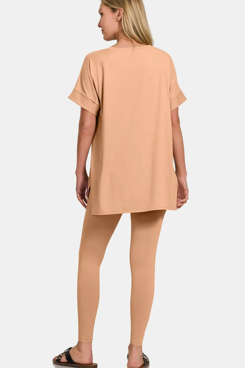 V-Neck Rolled Short Sleeve Lounge Set