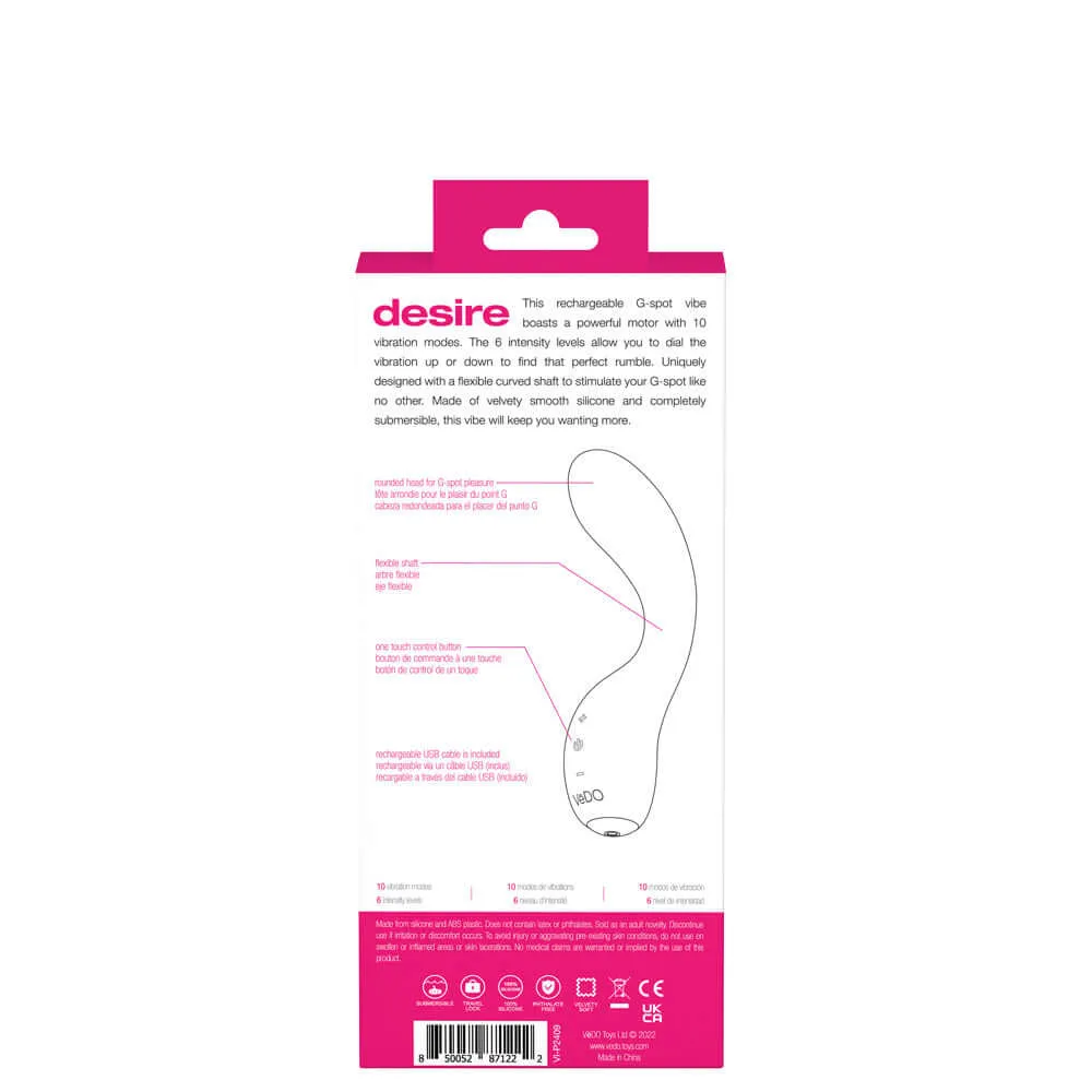 Vedo Desire Rechargeable G-Spot Vibe - Pink