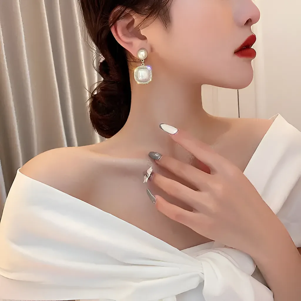 Vembley Gold-Plated Amazing Korean Square AD-Pearl Earrings For Girls And Women