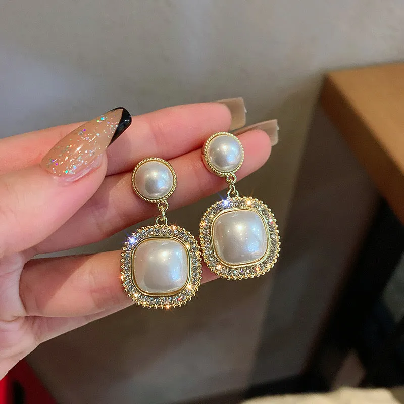 Vembley Gold-Plated Amazing Korean Square AD-Pearl Earrings For Girls And Women