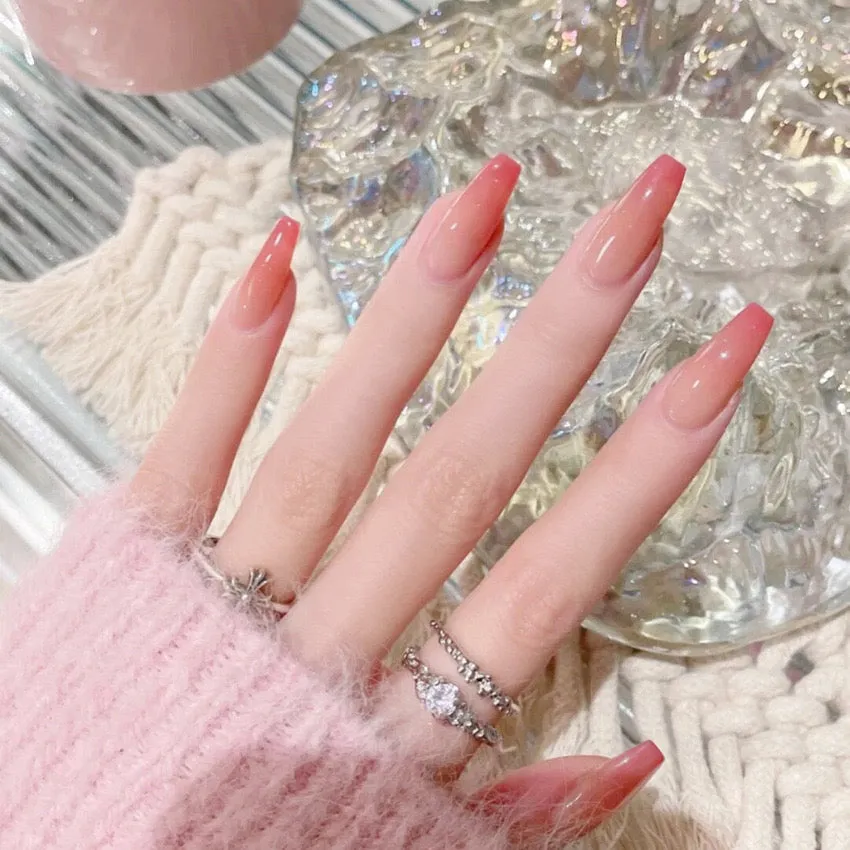 Vembley Set of 24 Artificial Reusable Nails In Pink Ombre Design With Glue