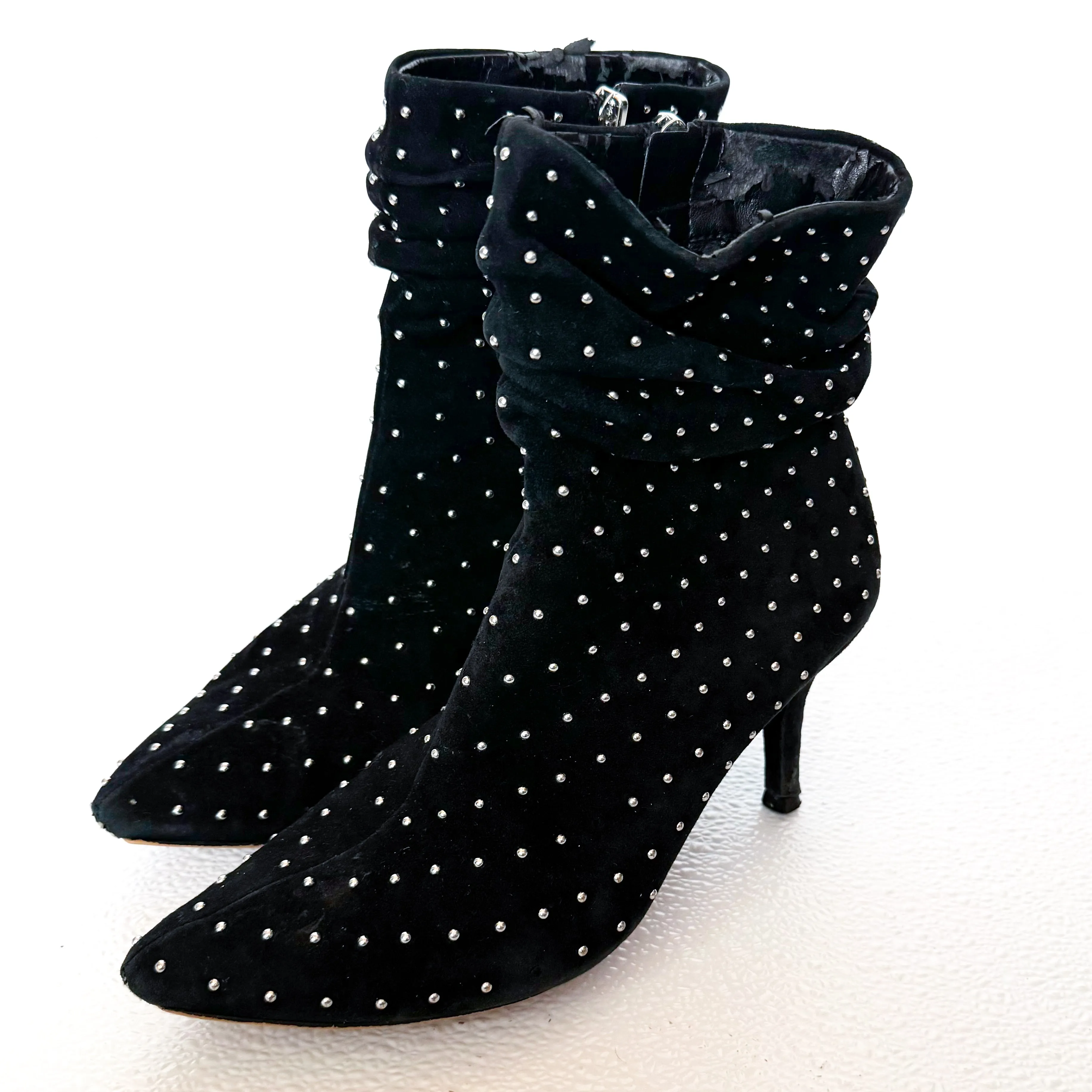 Vince Camuto Black Suede Studded Kitten Heel Bootie