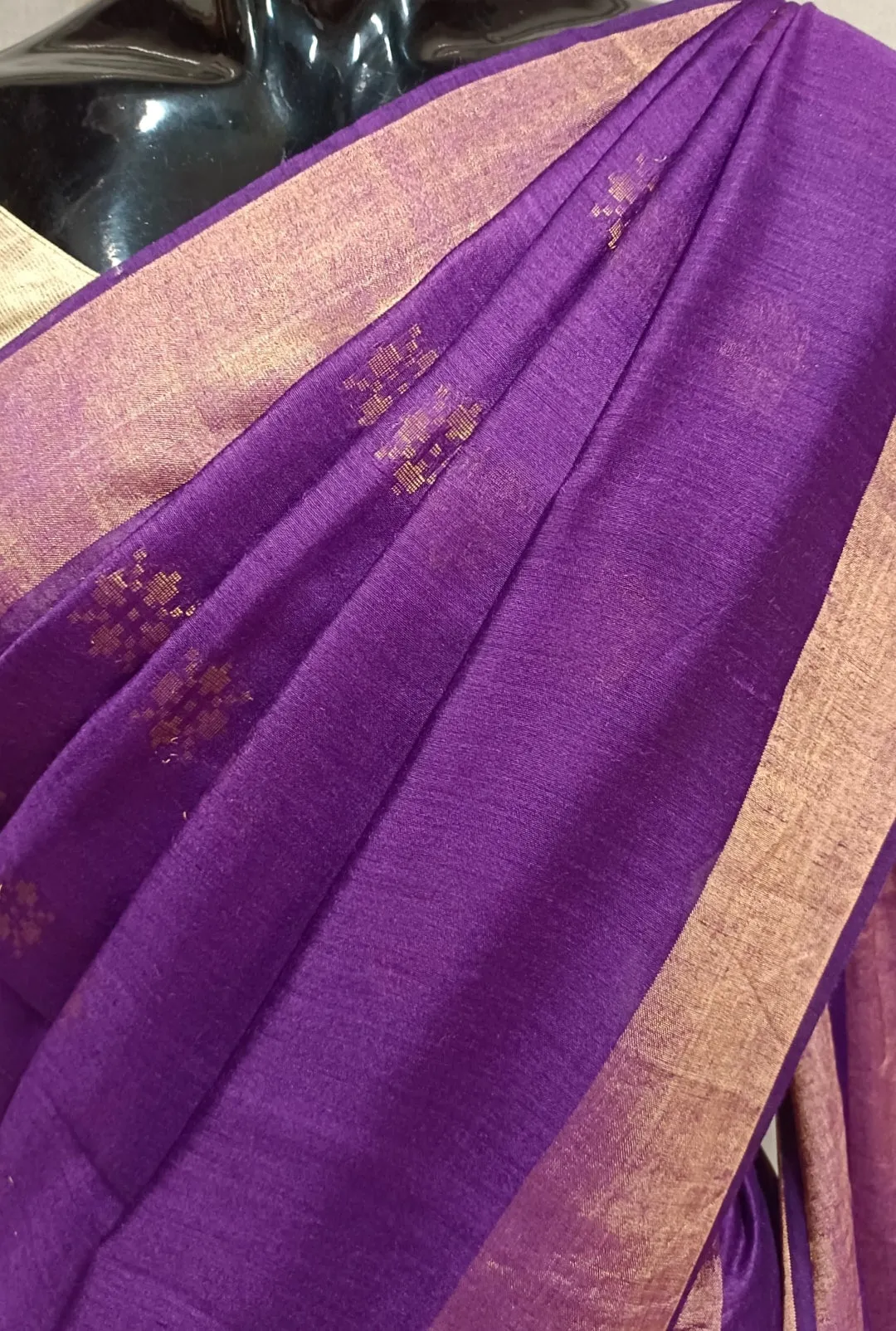 Violet Soft Handloom Tussar Silk Saree With Woven Zari Border