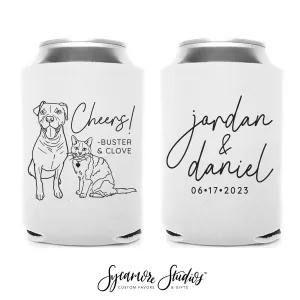 Wedding Can Cooler #213R - Custom Pet Illustration
