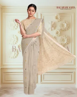 White Handloom Kantha Woven Saree
