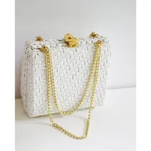 White Woven Wicker Chain Purse