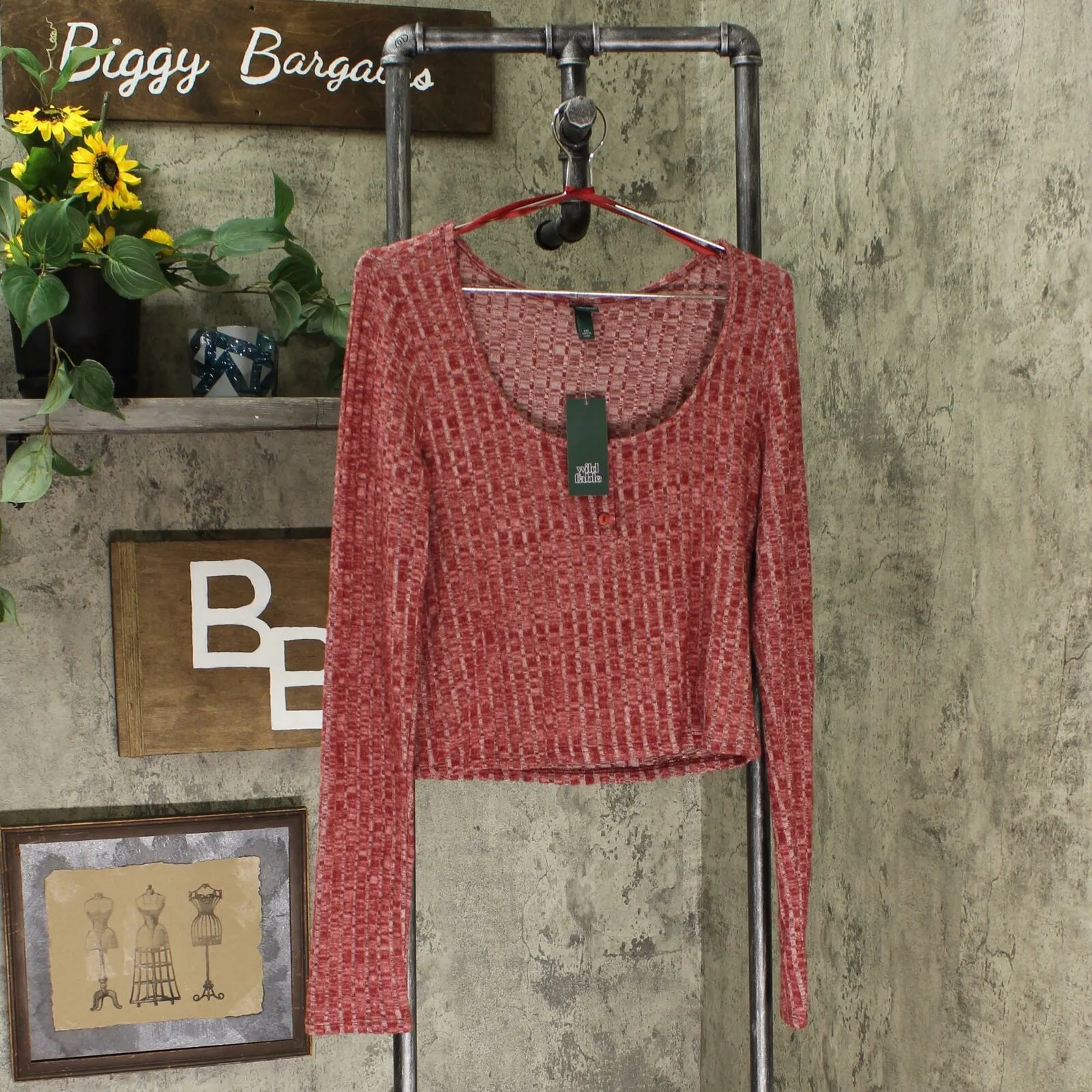 Wild Fable Women's Long Sleeve Scoop Neck Cozy Henley Top
