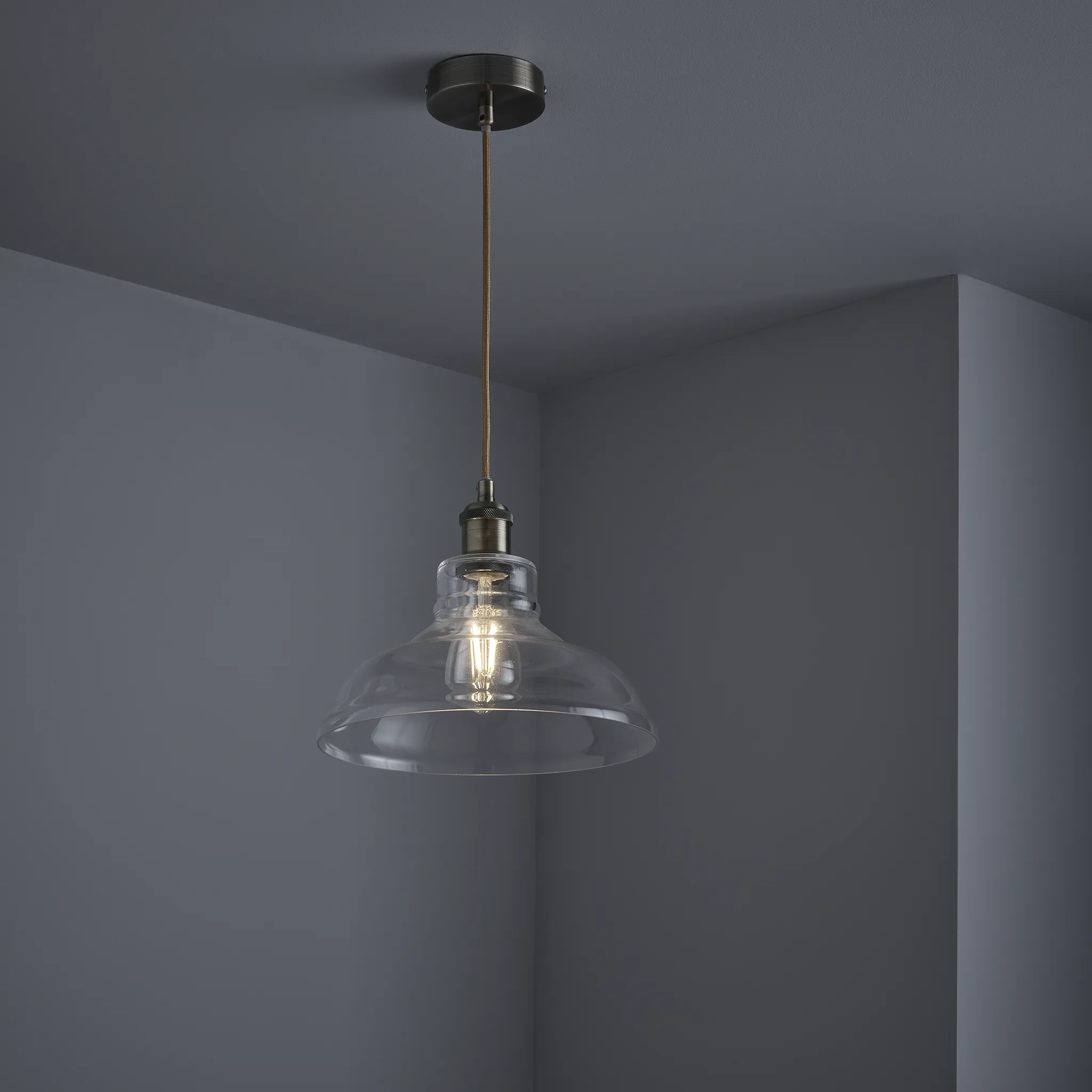 Witton Modern Glass Pendant Antique Brass Ceiling Light 28Cm