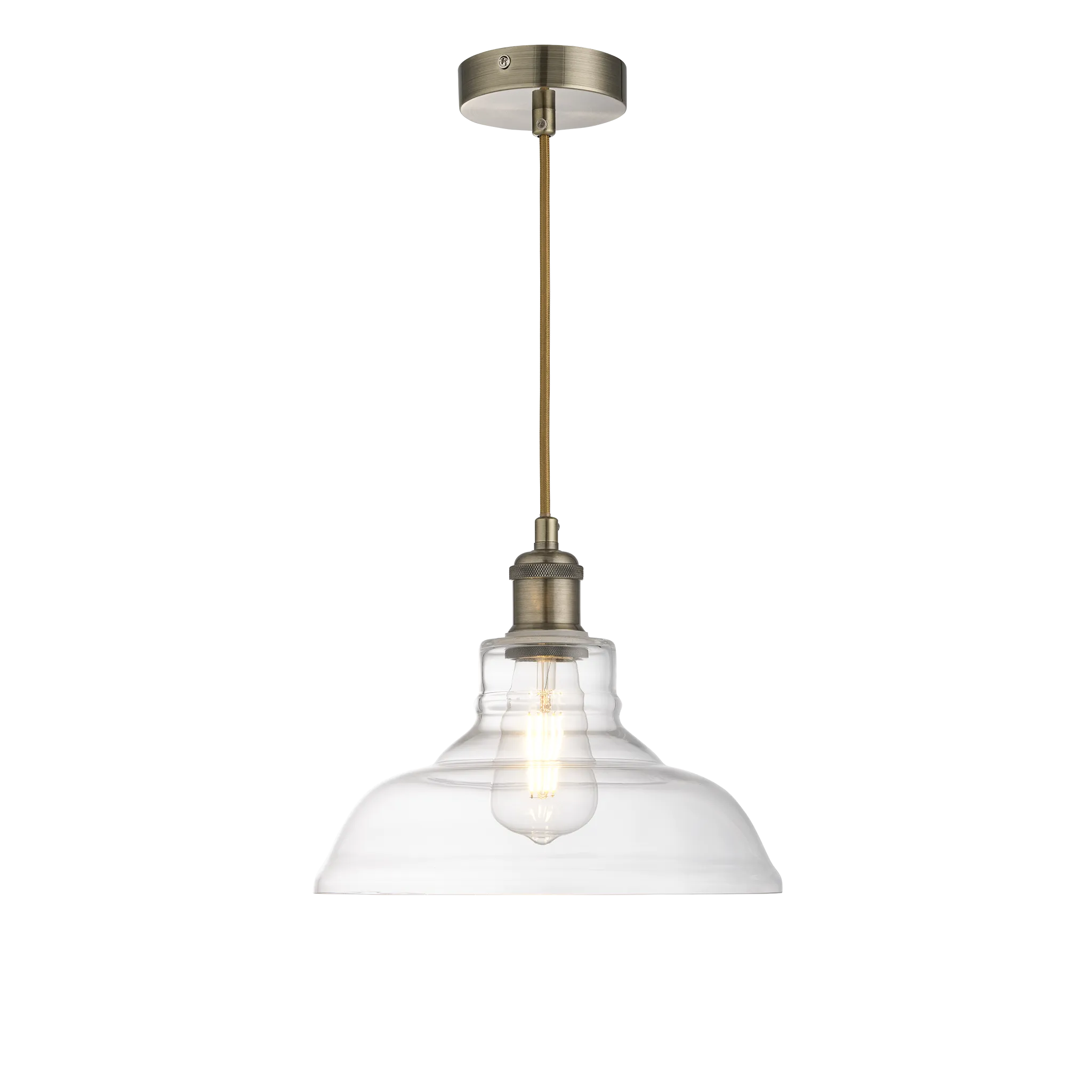 Witton Modern Glass Pendant Antique Brass Ceiling Light 28Cm