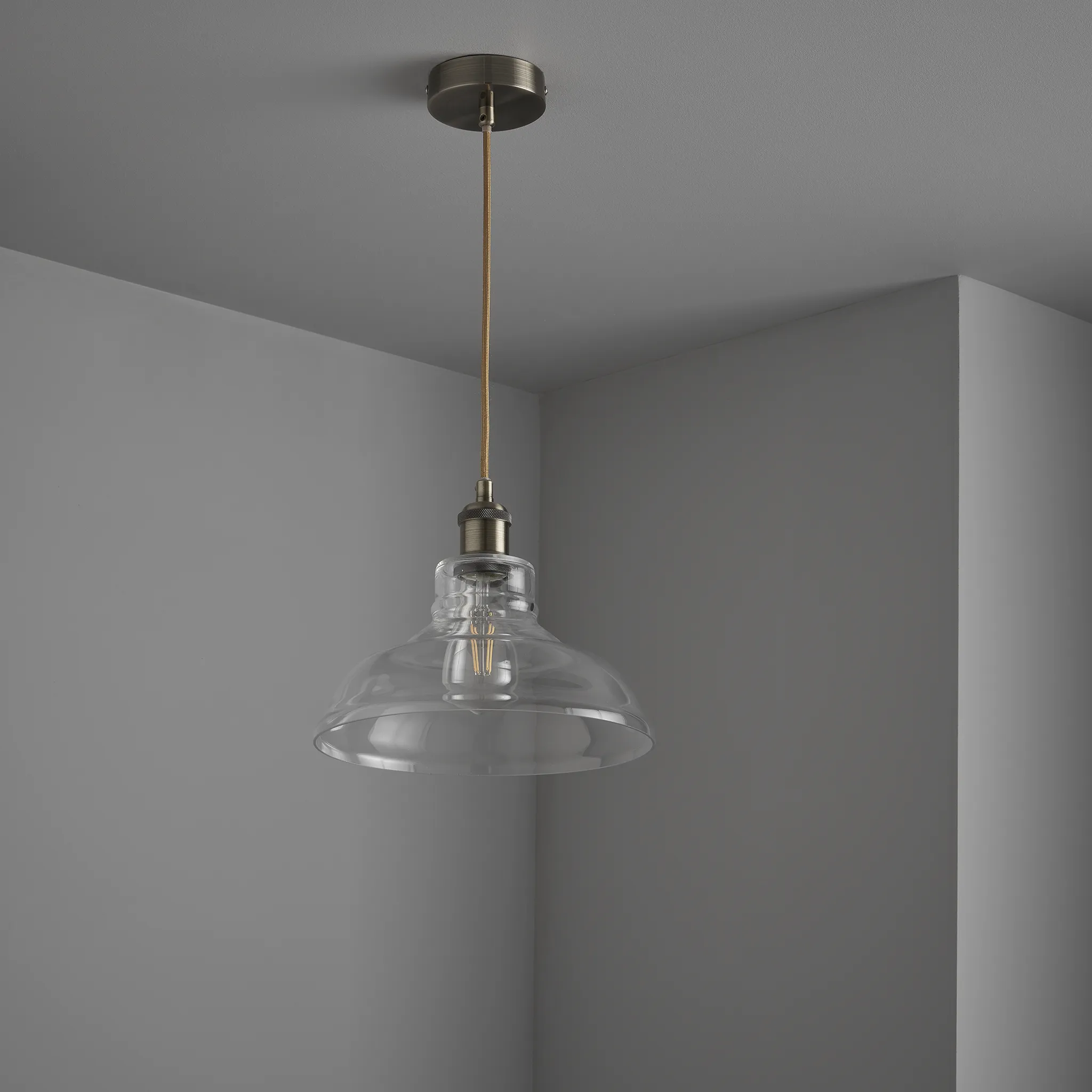 Witton Modern Glass Pendant Antique Brass Ceiling Light 28Cm